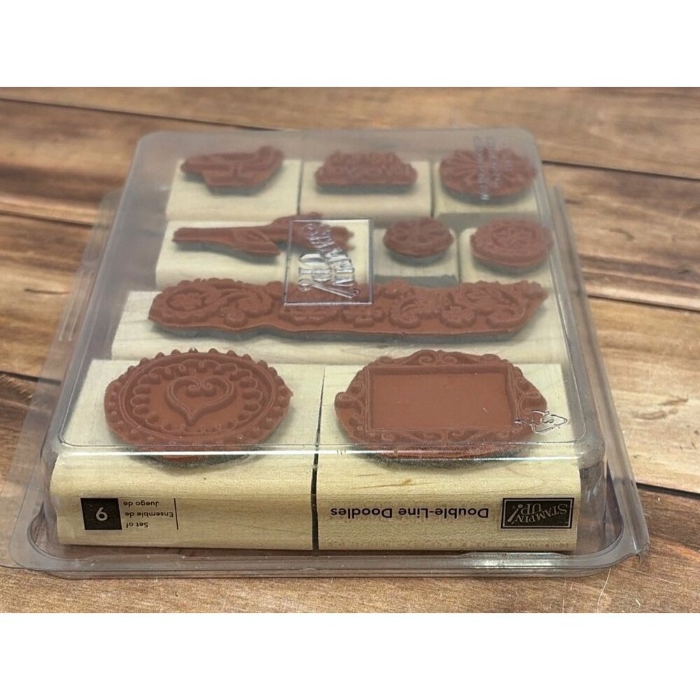 2006 STAMPIN' UP! DOUBLE LINE DOODLES WOOD MOUNTED RUBBER STAMP SET OF 9 PAISLEY - Picture 3 of 3